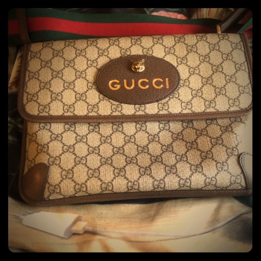 Gucci GG Unisex Neo Vintage Supreme Canvas Double Flap Messenger Bag